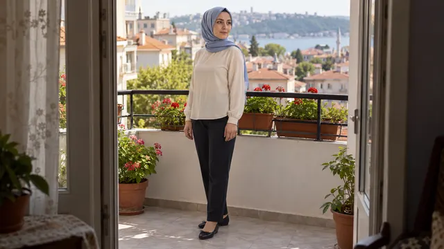 Sade bir duvar önünde gün ışığında, doğal duruşuyla model başvurusu için boy fotoğrafı çekilen kadın aday
