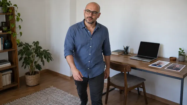 Oyuncu ajansına başvuru için sade bir duvar önünde gün ışığında telefonla doğal portre fotoğrafı çeken aday