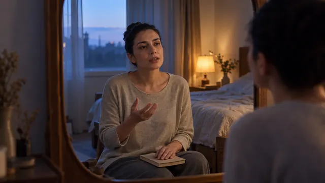 Pencere ışığında senaryo sayfalarını inceleyip repliklerini sesli çalışarak deneme çekimine hazırlanan oyuncu adayı