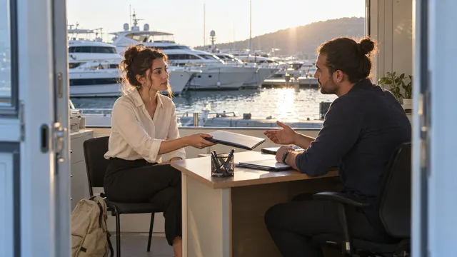 Fuar standında ziyaretçileri karşılayan, yaka kartlı ve düzenli kıyafetli öğrenci host ve hostesler