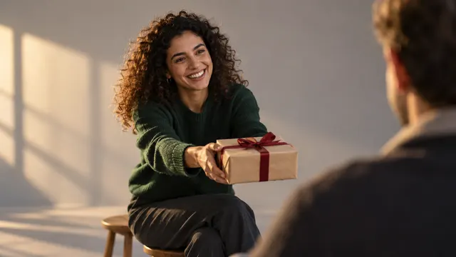 Yılbaşı temalı reklam setinde süslü bir sofra çevresinde hediye açma sahnesine hazırlanan yetişkin oyuncular